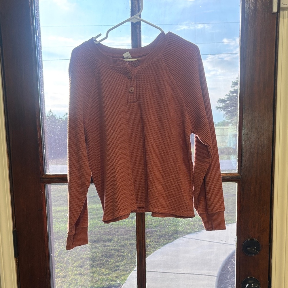 Old Navy Terracotta Waffle Knit Button Top